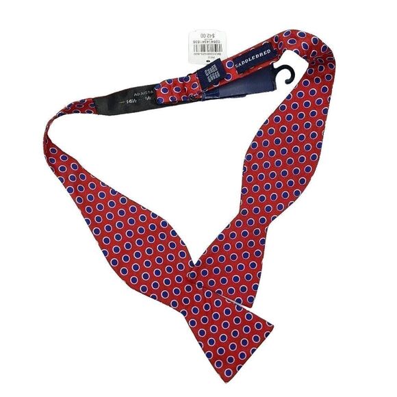 Saddlebred Bow tie Red Blue Polka Dots New with Tags Silk - Picture 6 of 6